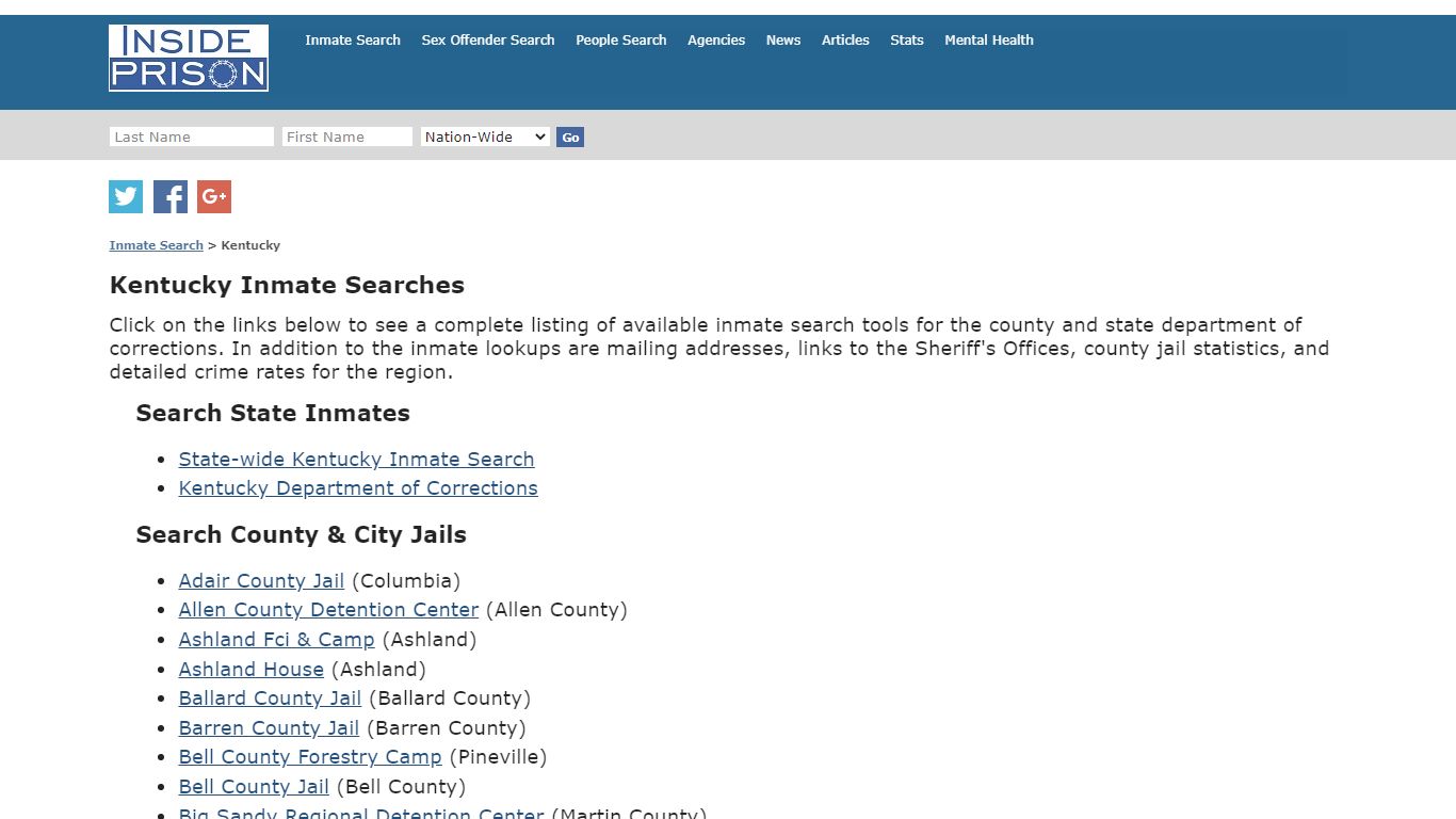 Inmate Search for Kentucky - Inside Prison